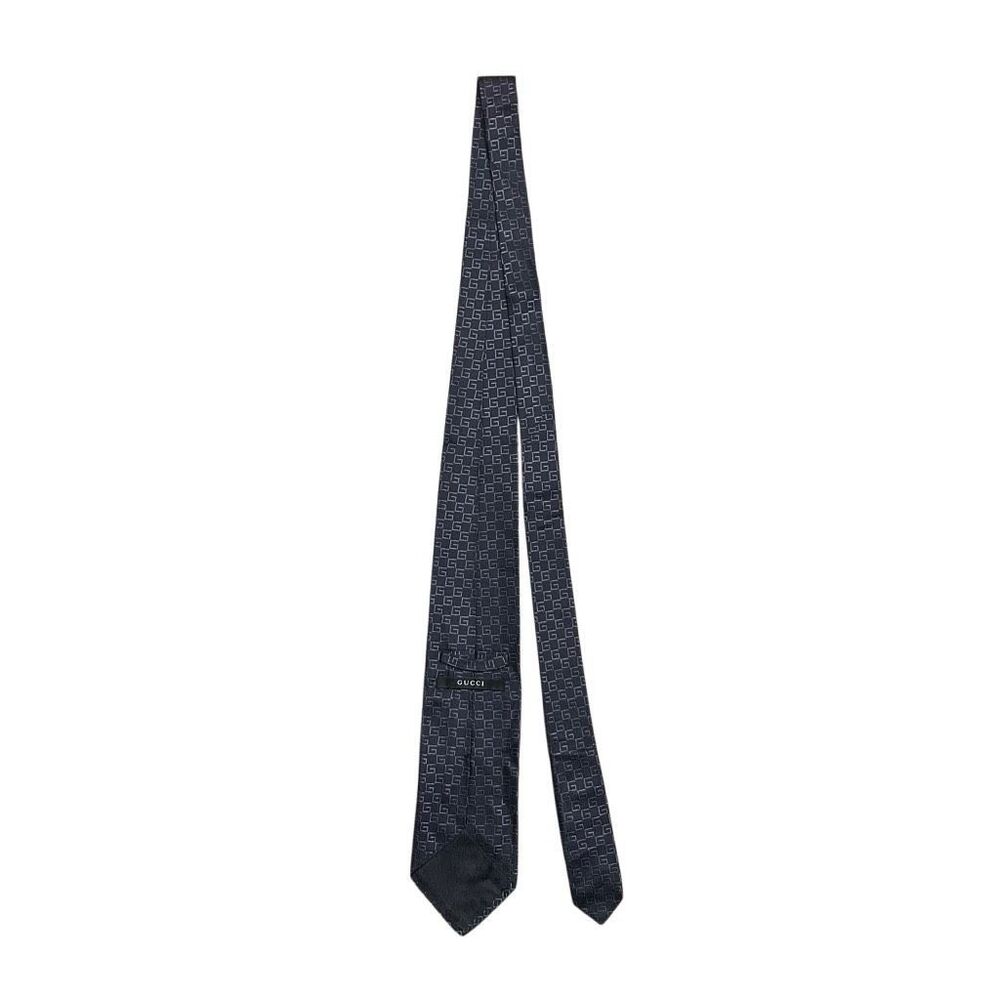 Vintage Gucci Mens Navy Blue 100% Silk Designer Pointed Neck Tie G Pattern - Picture 5 of 12